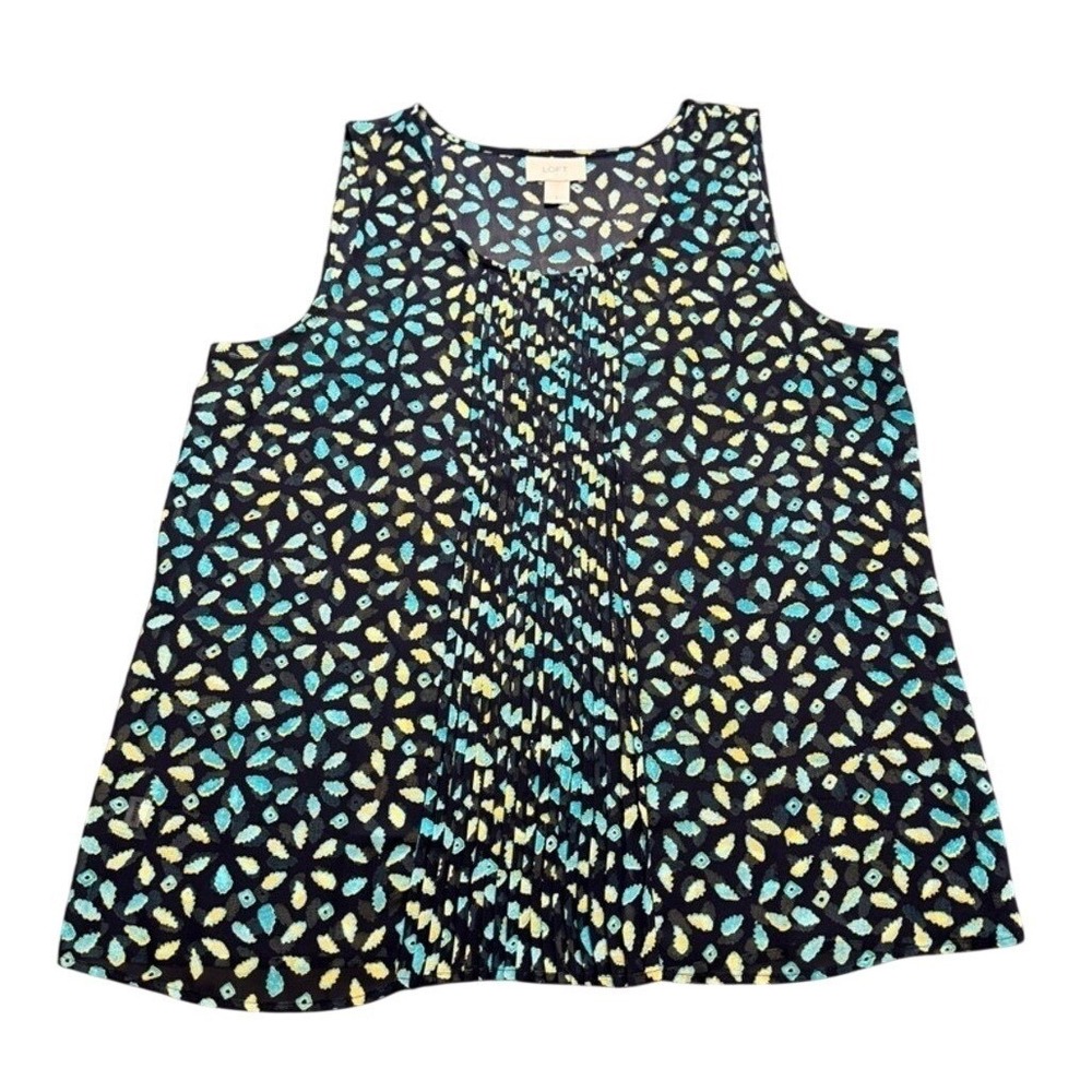 LOFT Navy Floral Sleeveless Blouse Navy Teal Top - Picture 2 of 6